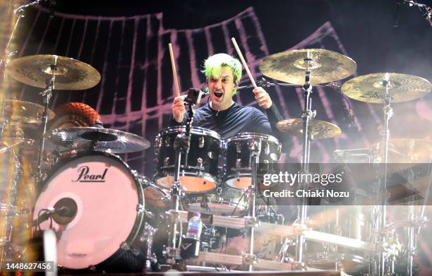 Arejay Hale of Halestorm performs at The O2 Arena on December 12, 2022 in London, England.
