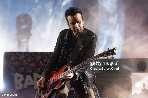 Simon Gallup of The Cure performs at OVO Arena Wembley on December 12, 2022 in London, England.