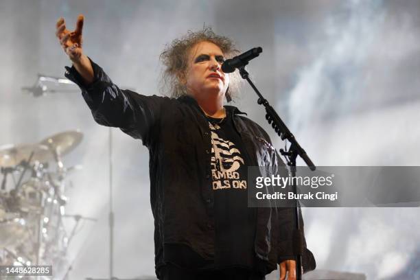 Robert Smith of The Cure performs at OVO Arena Wembley on December 12, 2022 in London, England.