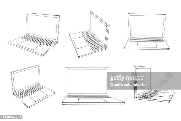 laptop computer sketches and doodles - laptop outline stock illustrations