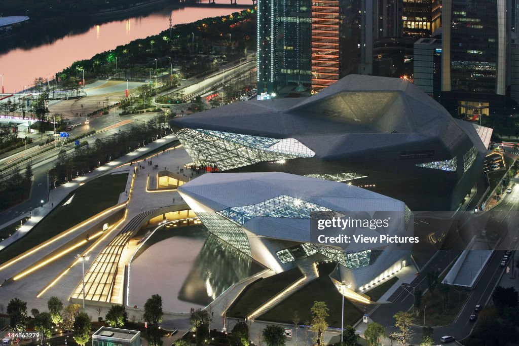 Opera HouseGuangzhouChina Architect:  Zaha Hadid Guangzhou Opera House, Zaha Hadid Architects,  Guangzhou, China, 2011, Aerial View