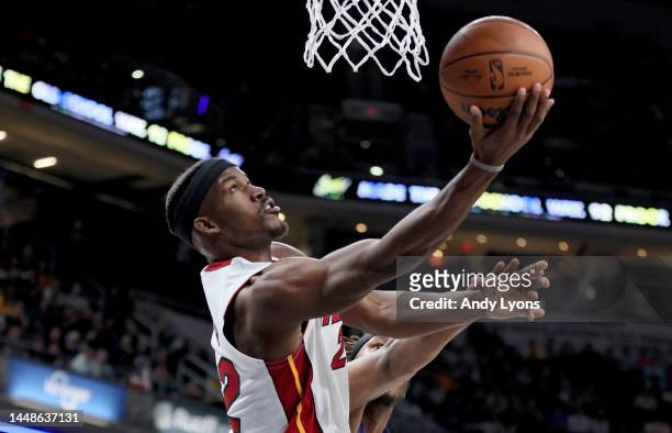 Jimmy Butler of the Miami Heat shoots the ball against the Indiana Pacers at Gainbridge Fieldhouse on December 12, 2022 in Indianapolis, Indiana....