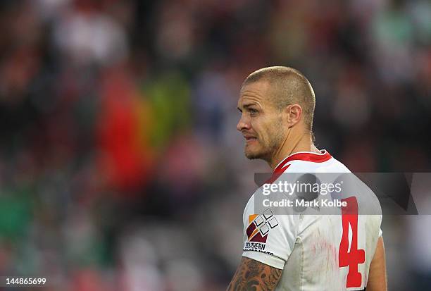 Matt Cooper of the Dragons looks dejected after losing the match in golden point extra time during the round 11 NRL match between the St George...