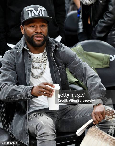 Floyd Mayweather Jr. Attends a basketball game between the Los Angeles Clippers and the Boston Celtics at Crypto.com Arena on December 12, 2022 in...