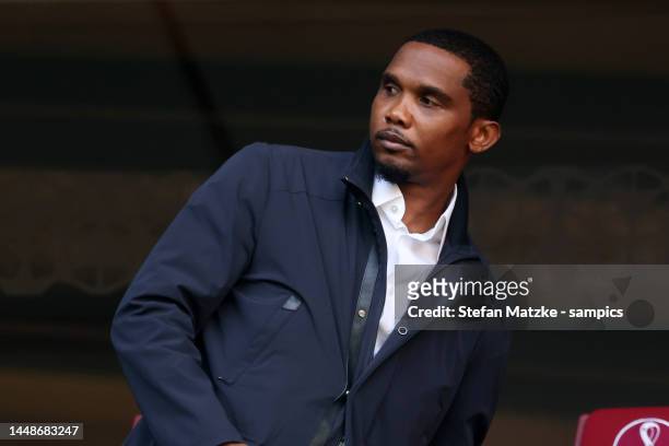 Samuel Eto’o before the FIFA World Cup Qatar 2022 Group G match between Switzerland and Cameroon at Al Janoub Stadium on November 24, 2022 in Al...