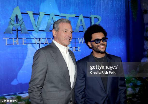Bob Iger, CEO, Walt Disney Company, and The Weeknd attends the U.S. Premiere of 20th Century Studios' "Avatar: The Way of Water" at the Dolby Theatre...