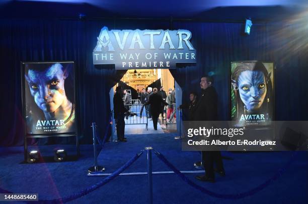 View of the atmosphere during the U.S. Premiere of 20th Century Studios' "Avatar: The Way of Water" at the Dolby Theatre in Hollywood, California on...