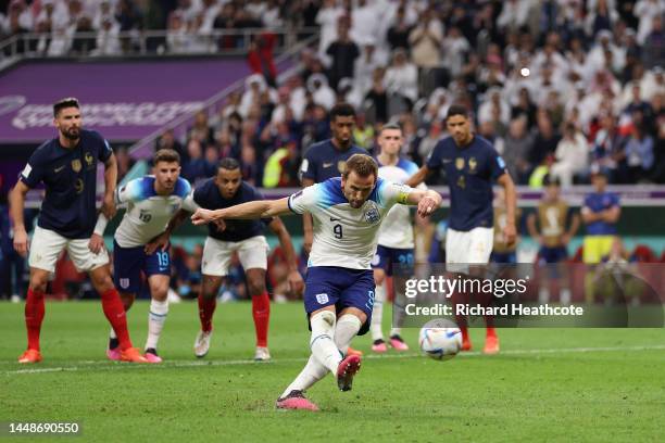 Harry Kane of England misses his second penalty over the bar during the FIFA World Cup Qatar 2022 quarter final match between England and France at...