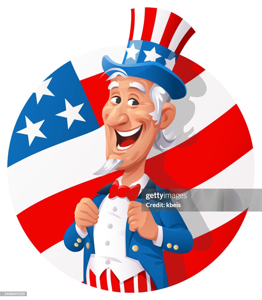 Uncle Sam In Front Of U.S. Flag