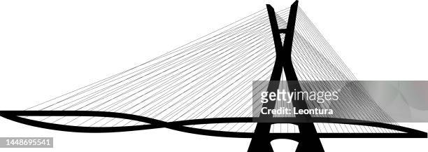 ilustrações, clipart, desenhos animados e ícones de octávio frias de oliveira bridge (ponte estaiada), são paulo silhouette - ponte suspensa