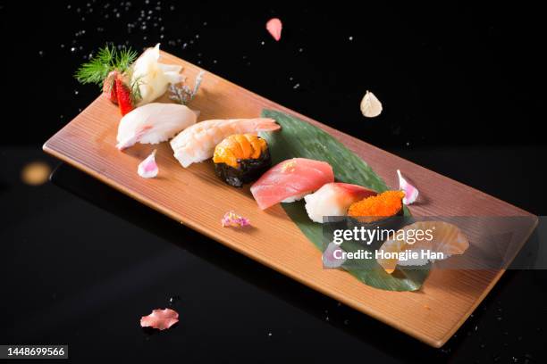 sushi is japanese food. - nigiri fotografías e imágenes de stock