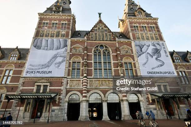 General view of tourists walks near the Rijksmuseum on December 9, 2022 in Amsterdam, Netherlands. Amsterdam is the capital and largest city of the...