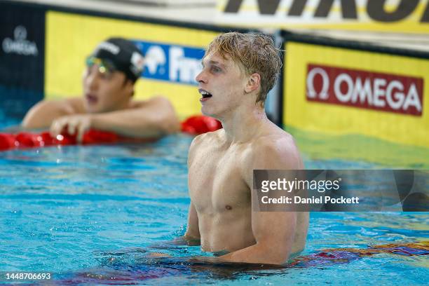 Matthew Sates of South Africa celebrates winning gold in the Men’s 200m Individual Medley Final on day one of the 2022 FINA World Short Course...