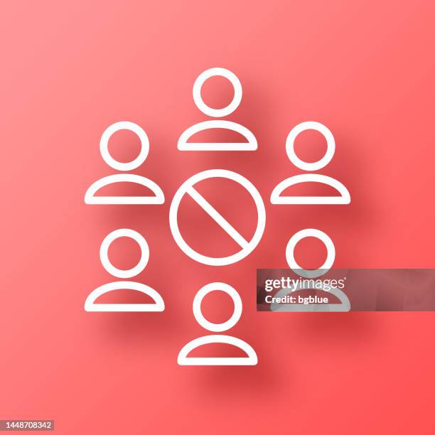 no gathering - avoid crowds. icon on red background with shadow - avoid crowds stock illustrations