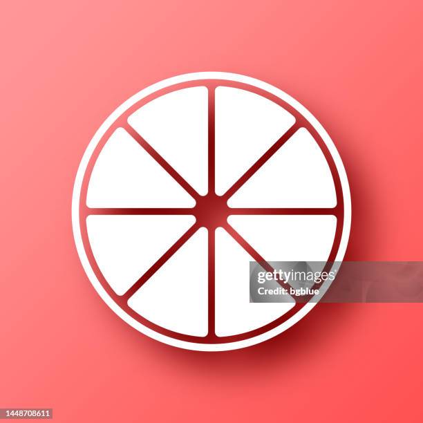 lemon slice. icon on red background with shadow - lime slice stock illustrations