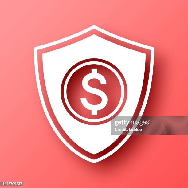 shield with dollar. icon on red background with shadow - shield 3d stock illustrations