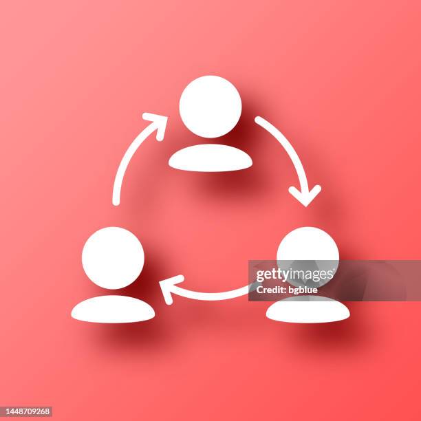 team management. icon on red background with shadow - three arrows circle stock illustrations