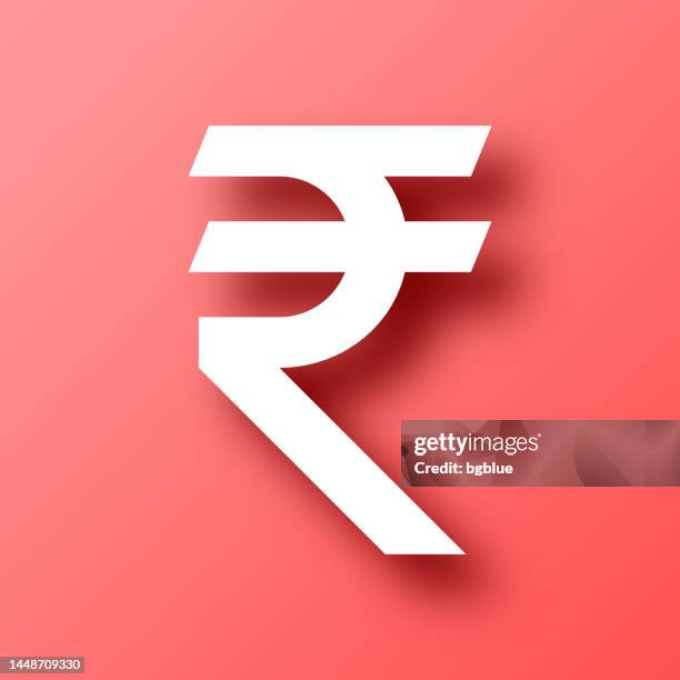 indian rupee sign. icon on red background with shadow - rupee stock illustrations