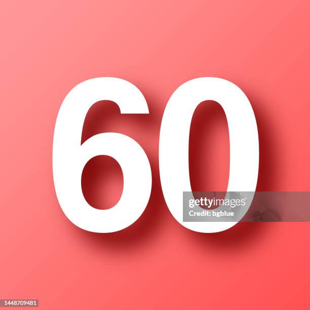 stockillustraties, clipart, cartoons en iconen met 60 - number sixty. icon on red background with shadow - number 60