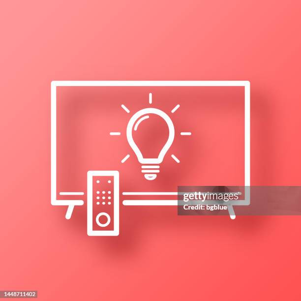 tv with light bulb. icon on red background with shadow - remote troubleshooting stock illustrations