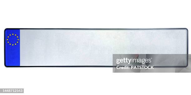 isolated blank license plate from a european union country - license plate stockfoto's en -beelden