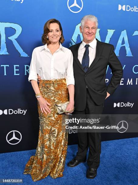 Sigourney Weaver and Jim Simpson attend 20th Century Studio's "Avatar 2: The Way of Water" U.S. Premiere at Dolby Theatre on December 12, 2022 in...