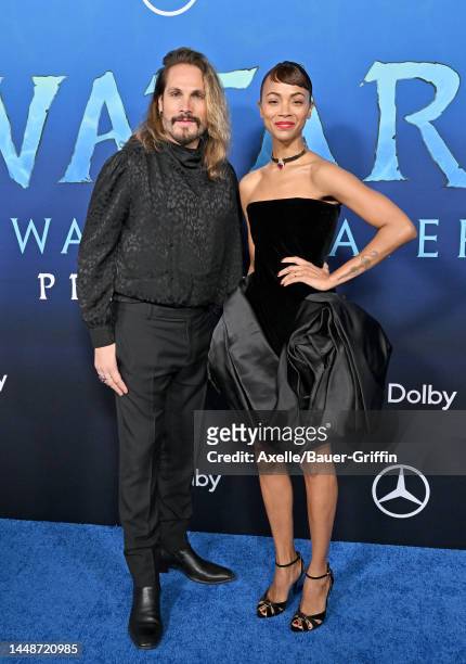 Marco Perego and Zoe Saldana attend 20th Century Studio's "Avatar 2: The Way of Water" U.S. Premiere at Dolby Theatre on December 12, 2022 in...