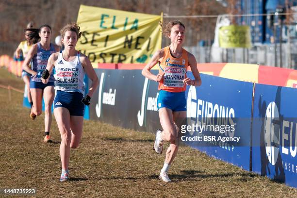 Silke Jonkman of the Netherlands competing on the Senior Women Race during the European Cross Country Championships on December 11, 2022 in Turin,...