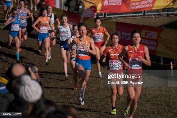 Silke Jonkman of the Netherlands competing on the Senior Women Race during the European Cross Country Championships on December 11, 2022 in Turin,...