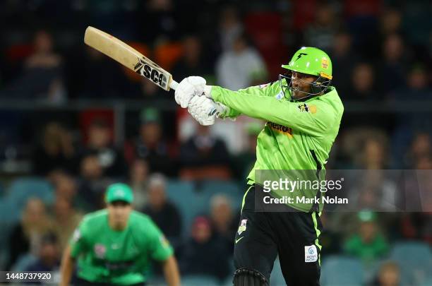 Gurinder Sandhu of the Thunder bats during the Men's Big Bash League match between the Sydney Thunder and the Melbourne Stars at Manuka Oval, on...