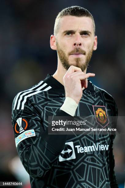 David De Gea of Manchester United looks on during the UEFA Europa League group E match between Real Sociedad and Manchester United at Reale Arena on...