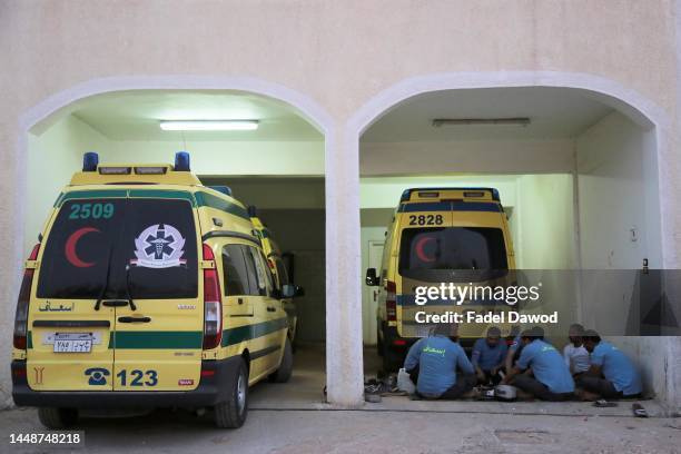 On the working day of the ambulance team, which transports Corona cases from their homes to isolation hospitals on May 7, 2020 in Cairo, Egypt. Up...