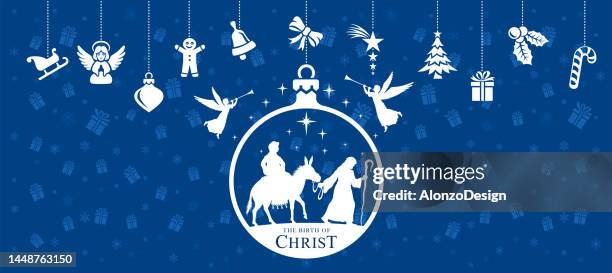 ilustraciones, imágenes clip art, dibujos animados e iconos de stock de belén. ¡oh noche santa! decoración navideña. - angel de navidad para arbol