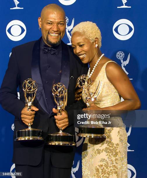 Emmy Winners Alfre Woodard and Laurence Fishburne at Emmy Awards Show, September 8, 1996 in Pasadena, California.