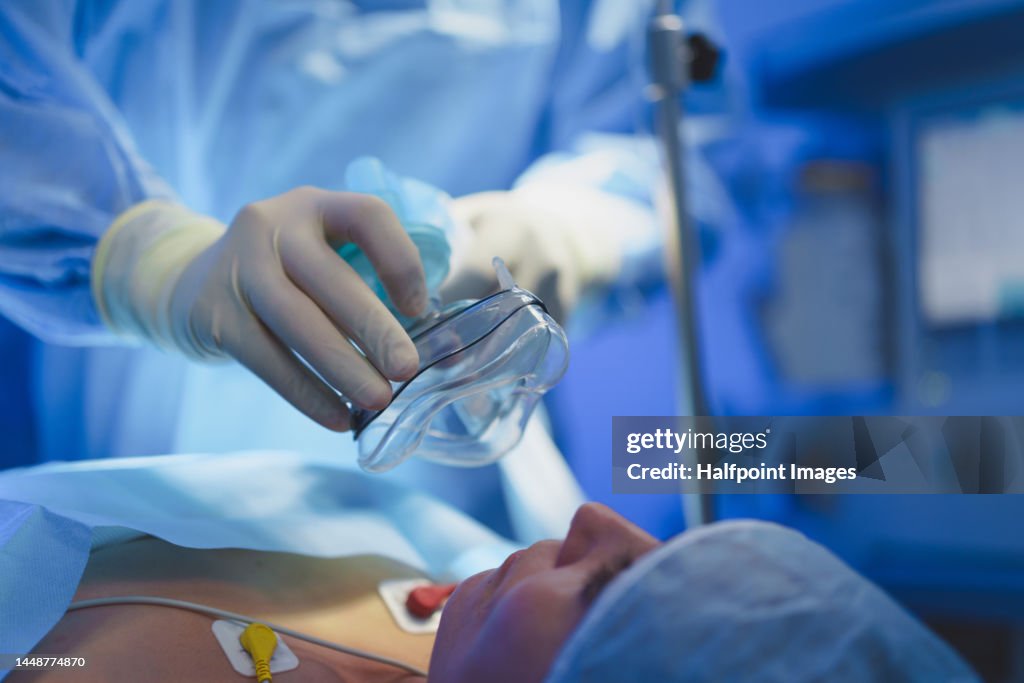 Close-up of mature patient during operation.