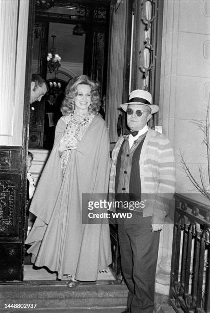 Aileen Mehle and Truman Capote attend a party at the home of Gloria Vanderbilt and Wyatt Emory Cooper in New York City on April 3, 1972.