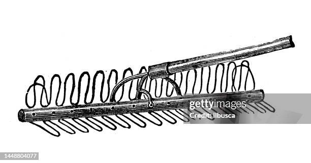 Wire Loom Rake Antique Engraving Illustration Wire Lawn Rake High-Res Vector Graphic ...