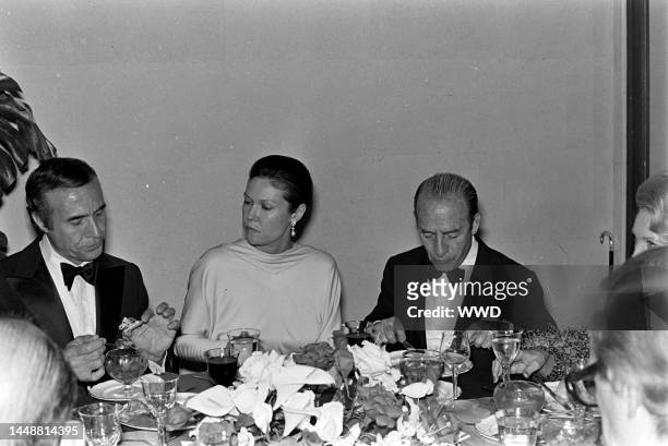Ricardo Montalban, Giorgianna Montalban, and Bruno Pagliai attend a party for the movie "Interval" in Mexico City on the weekend of March 3-4, 1973.