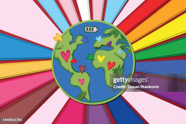 ilustraciones, imágenes clip art, dibujos animados e iconos de stock de mes del orgullo de la comunidad arco iris. - vintage world map background
