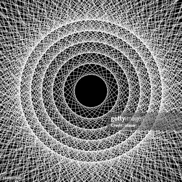 lines rotating and touching black sphere, copy space in middle. - spinning globe stock illustrations