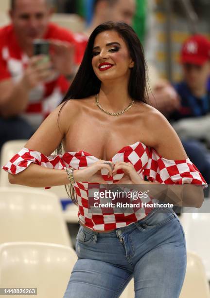 Former Miss Croatia Ivana Knoll poses for a photo in the stands prior to the FIFA World Cup Qatar 2022 semi final match between Argentina and Croatia...