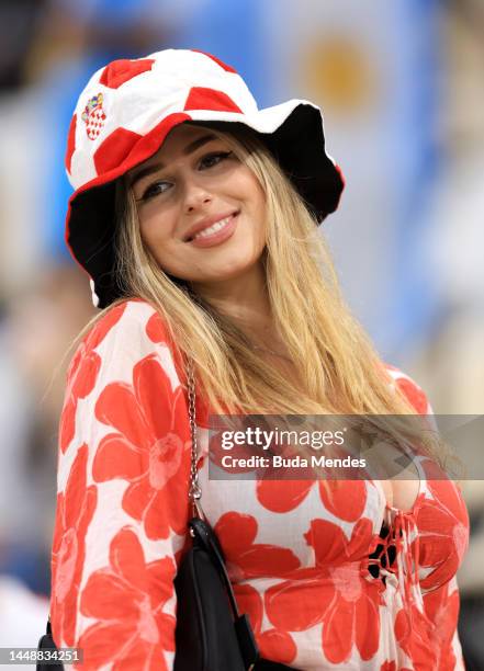 Croatia fans show their support prior to the FIFA World Cup Qatar 2022 semi final match between Argentina and Croatia at Lusail Stadium on December...