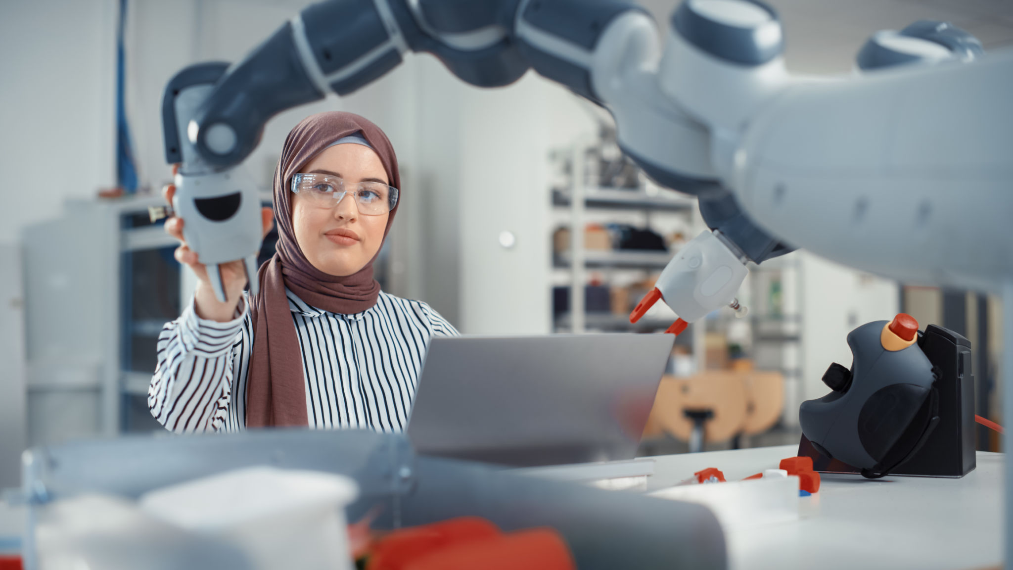 students with robots