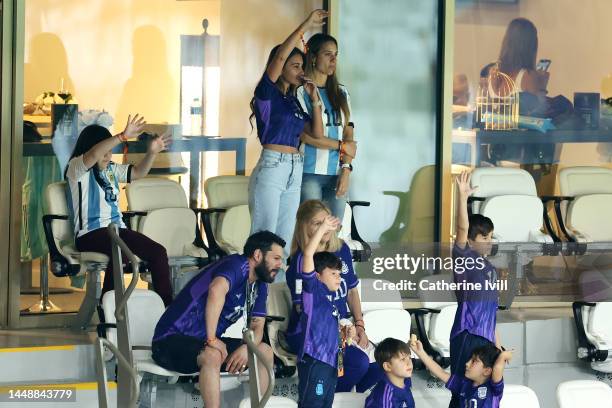 Antonela Roccuzzo, wife of Lionel Messi of Argentina, Celia Maria Cuccittini, mother of Lionel Messi of Argentina interact with family members and...