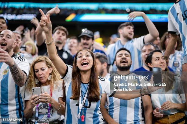 Fans of Argentina celebrate prior to the FIFA World Cup Qatar 2022 semi final match between Argentina and Croatia at Lusail Stadium on December 13,...