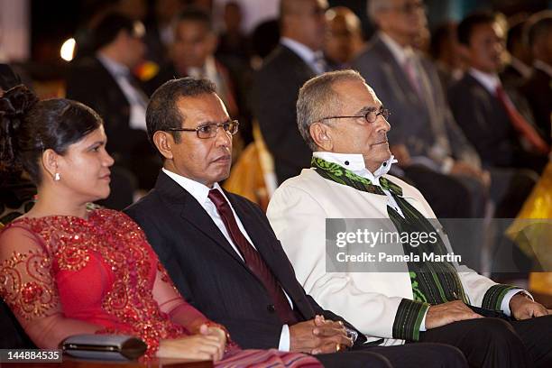 Isabel da Costa Ferreira, President Elect Taur Matan Ruak and Incumbent President Jose Ramos Horta look on as East Timor celebrates ten years of...