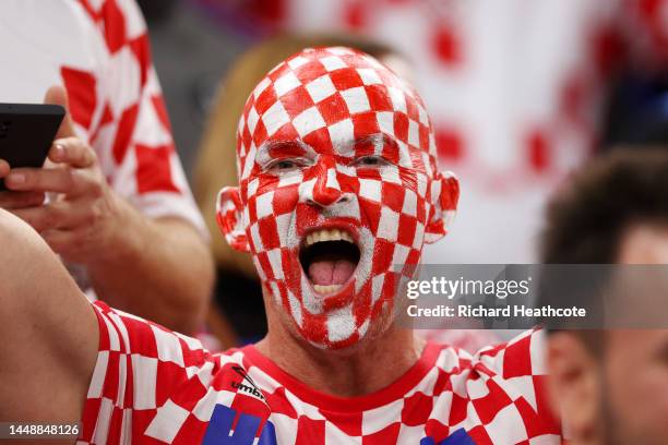 Croatia fans show their support prior to the FIFA World Cup Qatar 2022 semi final match between Argentina and Croatia at Lusail Stadium on December...