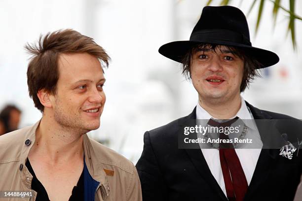Actors August Diehl and Pete Doherty attend the "Confession Of A Child" Photo Call during the 65th Annual Cannes Film Festival on May 20, 2012 in...