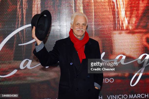 Italian actor, director and screenwriters, Michele Placido attends the "Caravage" Premiere at Cinema Pathe Convention on December 13, 2022 in Paris,...