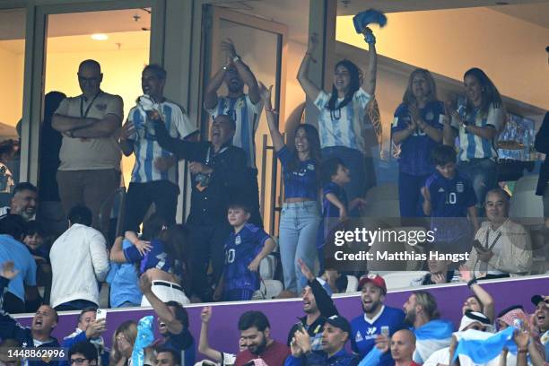 Antonela Roccuzzo, wife of Lionel Messi of Argentina, Celia Maria Cuccittini, mother of Lionel Messi of Argentina celebrate with family members and...